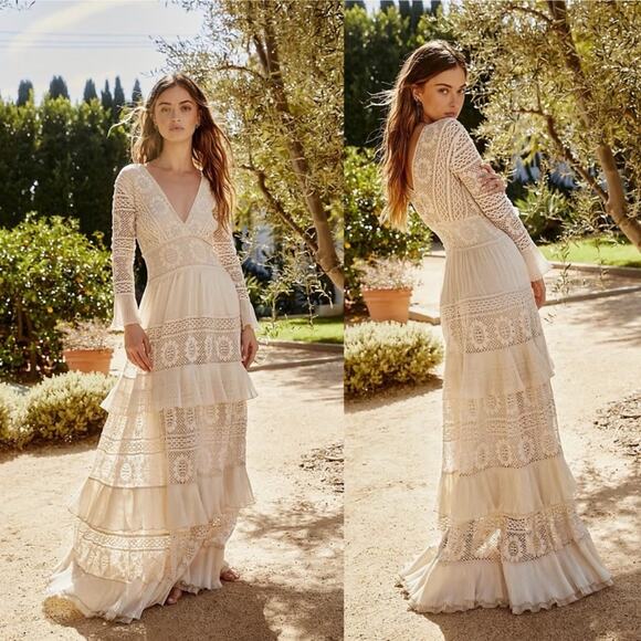 LoveShackFancy Lennon dress bridal gown White Free People Size 6 - Picture 3 of 11